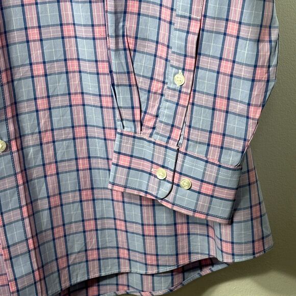 Club Room Dress Shirt Men's 17.5 32-33 Regular Fit Performance Blue Pink Plaid - Picture 6 of 13